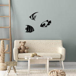 Wallity Fishes - 300 Escultura de Pared de Metal Negra